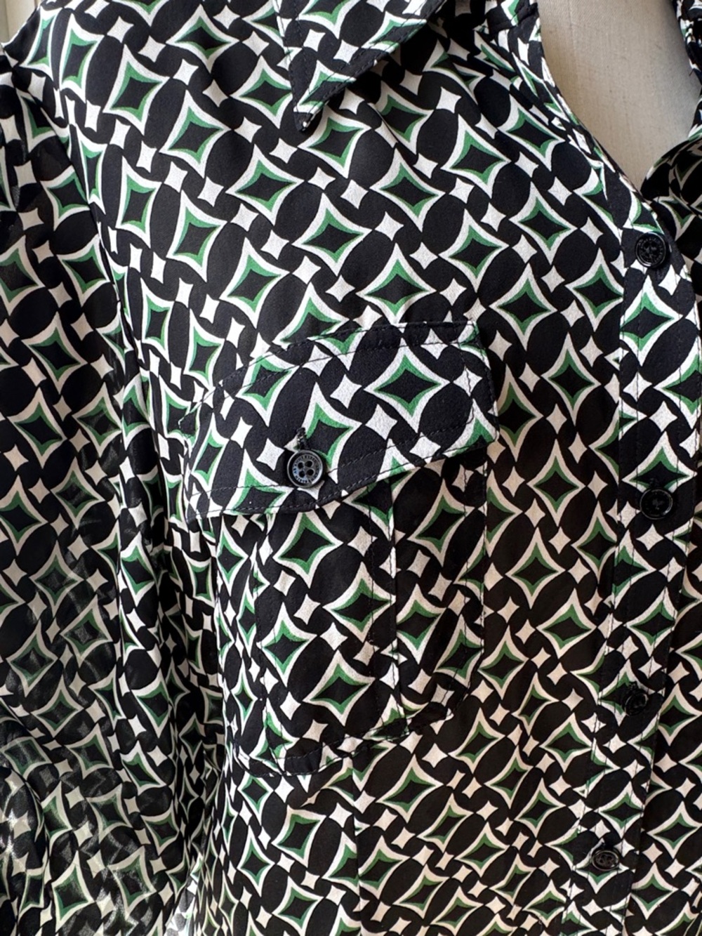 Anne Klein Black & White Geometric Button-Down Blouse - Picture 2 of 6